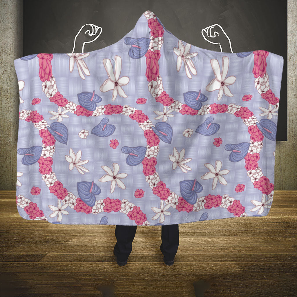 Hawaii Anthurium Tiare Pikake Lei Hooded Blanket Poni Lauhala Art Pattern LT01 - Polynesian Pride
