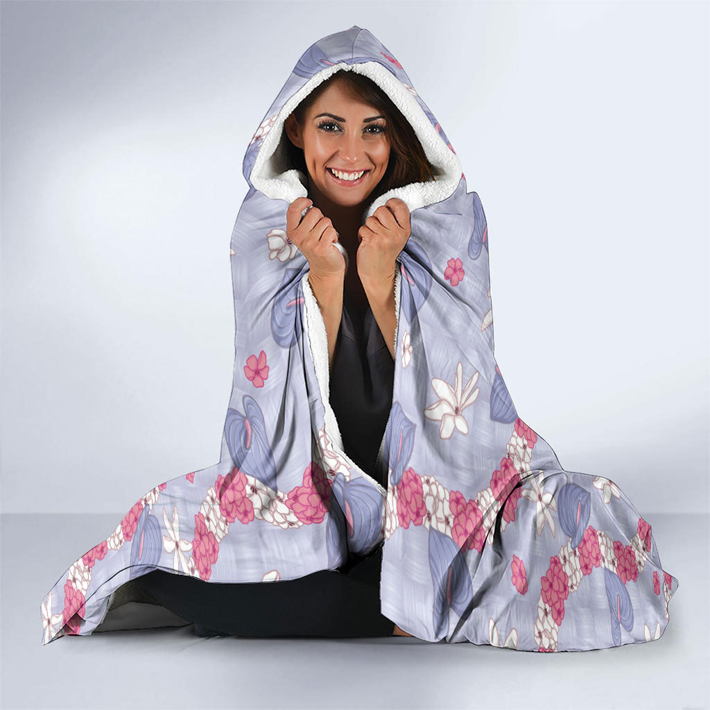 Hawaii Anthurium Tiare Pikake Lei Hooded Blanket Poni Lauhala Art Pattern LT01 - Polynesian Pride