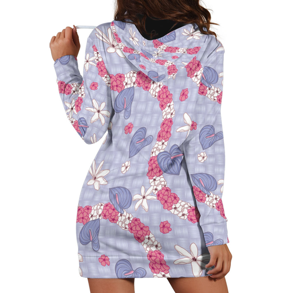 Hawaii Anthurium Tiare Pikake Lei Hoodie Dress Poni Lauhala Art Pattern LT01 - Polynesian Pride