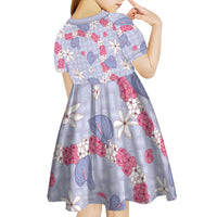 Hawaii Anthurium Tiare Pikake Lei Kid Short Sleeve Dress Poni Lauhala Art Pattern LT01 - Polynesian Pride
