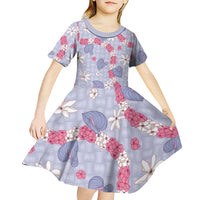Hawaii Anthurium Tiare Pikake Lei Kid Short Sleeve Dress Poni Lauhala Art Pattern LT01 - Polynesian Pride