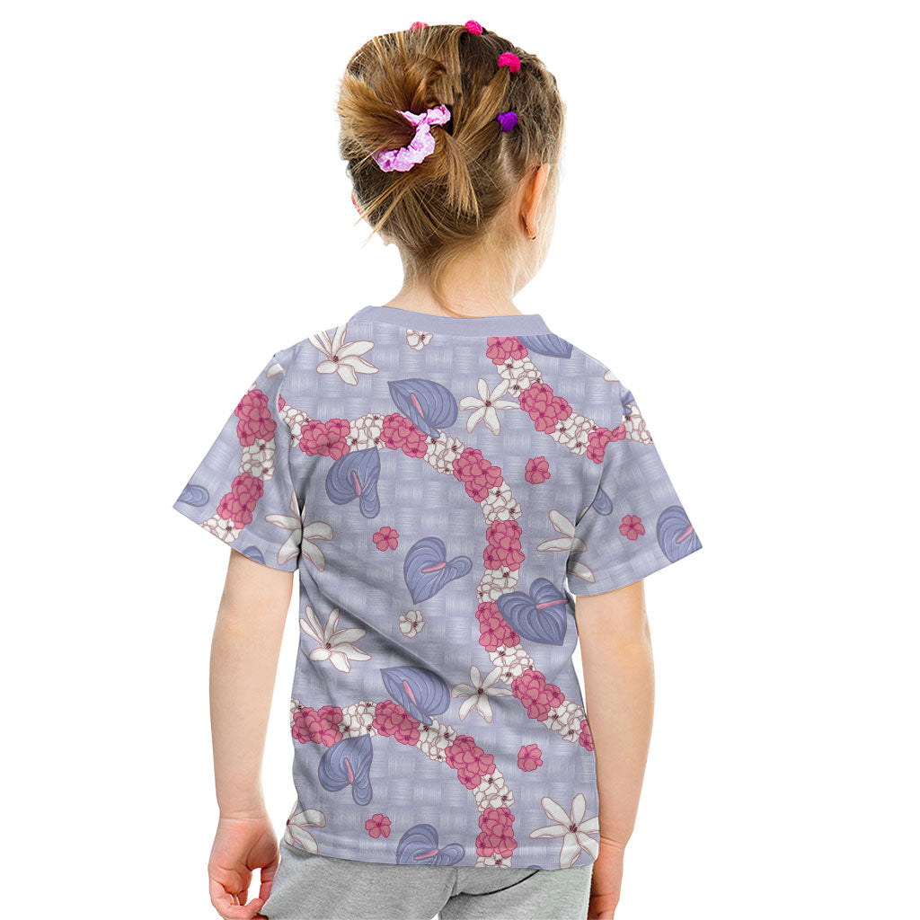 Hawaii Anthurium Tiare Pikake Lei Kid T Shirt Poni Lauhala Art Pattern LT01 - Polynesian Pride