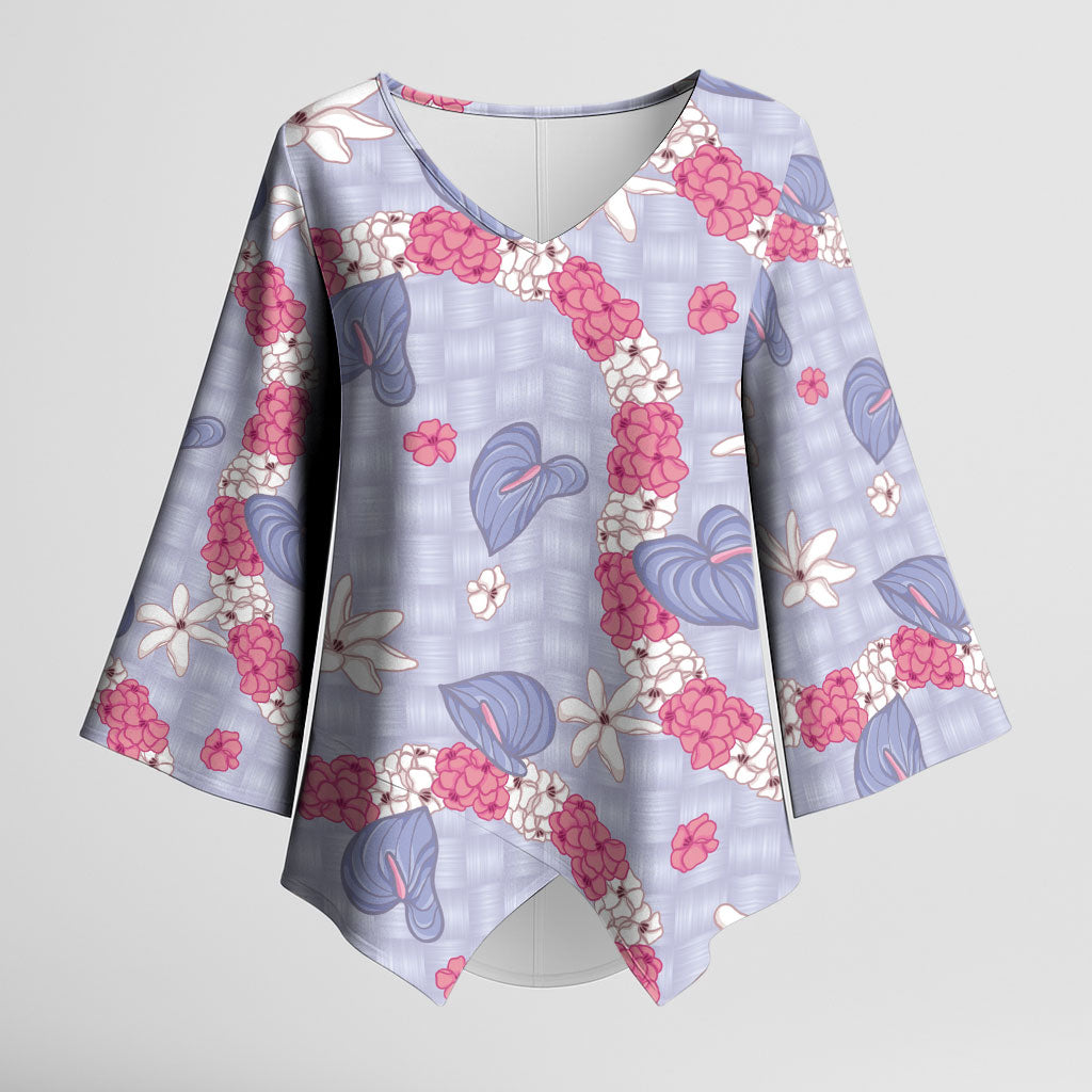 Hawaii Anthurium Tiare Pikake Lei Kimono Sleeve Blouse Poni Lauhala Art Pattern LT01 Female Purple - Polynesian Pride