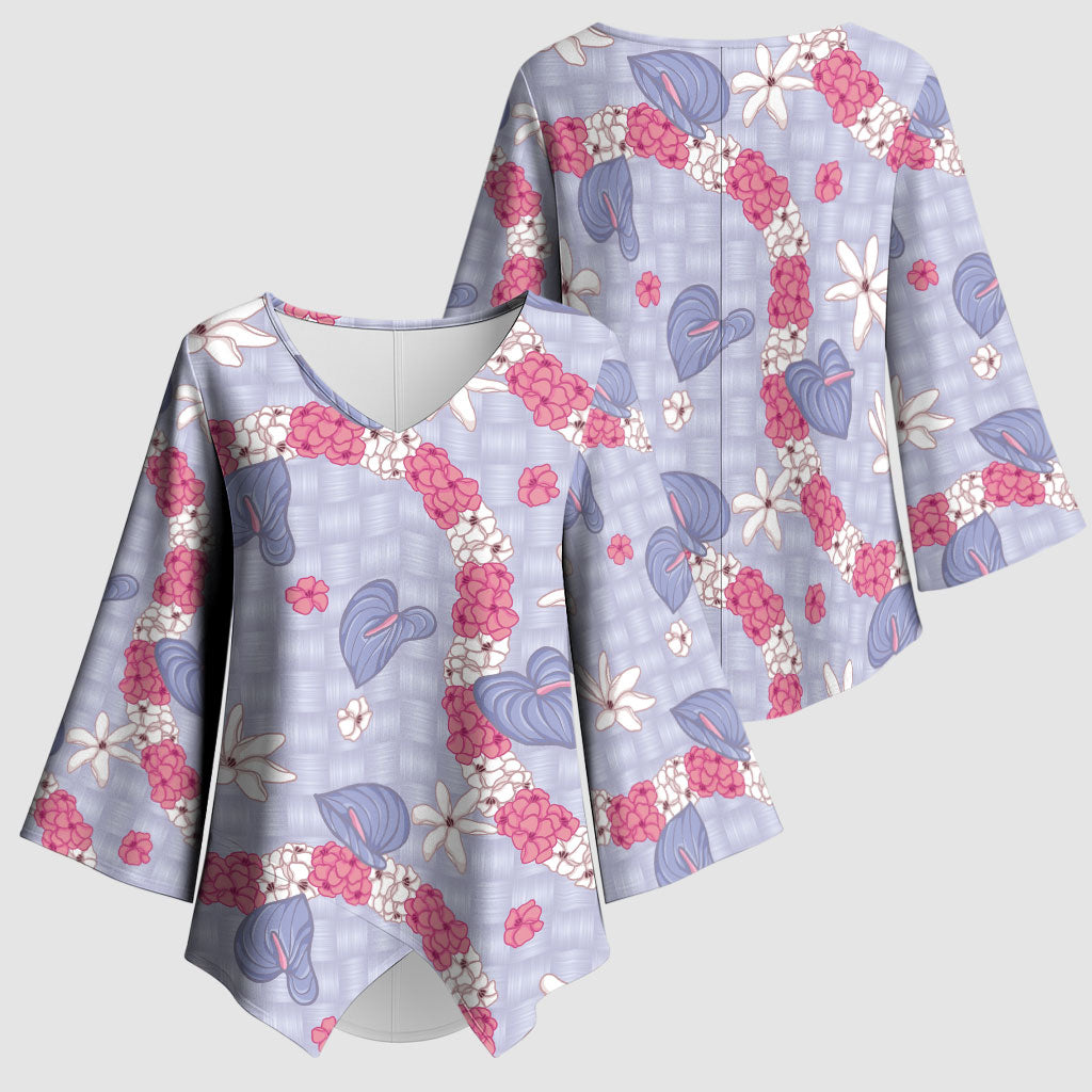 Hawaii Anthurium Tiare Pikake Lei Kimono Sleeve Blouse Poni Lauhala Art Pattern LT01 - Polynesian Pride
