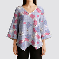 Hawaii Anthurium Tiare Pikake Lei Kimono Sleeve Blouse Poni Lauhala Art Pattern LT01 - Polynesian Pride