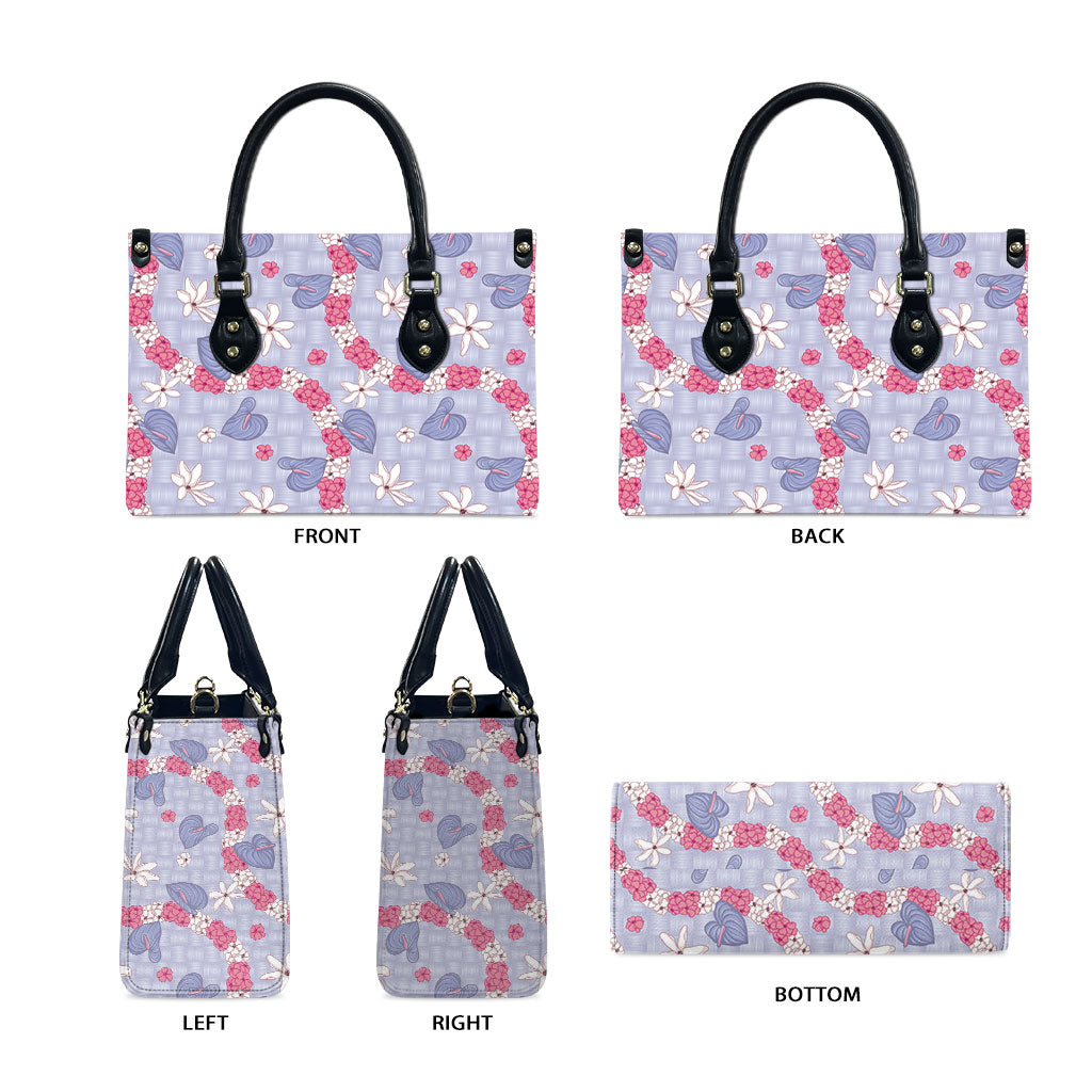 Hawaii Anthurium Tiare Pikake Lei Leather Bag Poni Lauhala Art Pattern LT01 - Polynesian Pride