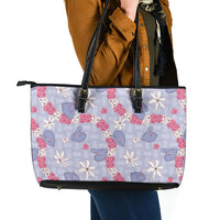 Hawaii Anthurium Tiare Pikake Lei Leather Tote Bag Poni Lauhala Art Pattern LT01 - Polynesian Pride