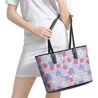 Hawaii Anthurium Tiare Pikake Lei Leather Tote Bag Poni Lauhala Art Pattern LT01 - Polynesian Pride