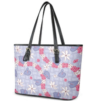 Hawaii Anthurium Tiare Pikake Lei Leather Tote Bag Poni Lauhala Art Pattern LT01 - Polynesian Pride
