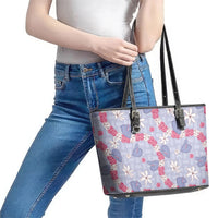 Hawaii Anthurium Tiare Pikake Lei Leather Tote Bag Poni Lauhala Art Pattern LT01 - Polynesian Pride