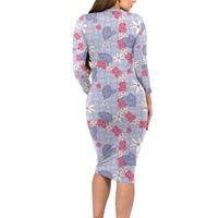 Hawaii Anthurium Tiare Pikake Lei Long Sleeve Bodycon Dress Poni Lauhala Art Pattern LT01 - Polynesian Pride