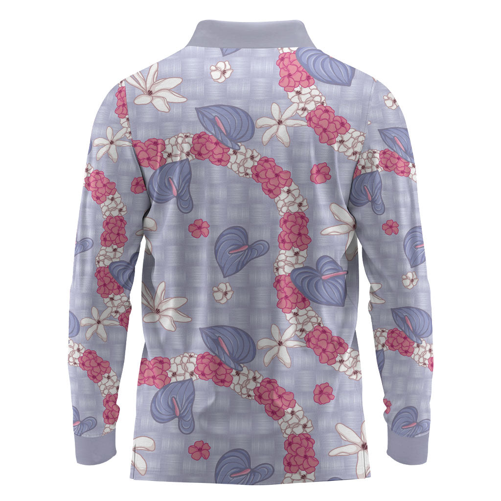 Hawaii Anthurium Tiare Pikake Lei Long Sleeve Polo Shirt Poni Lauhala Art Pattern LT01 - Polynesian Pride