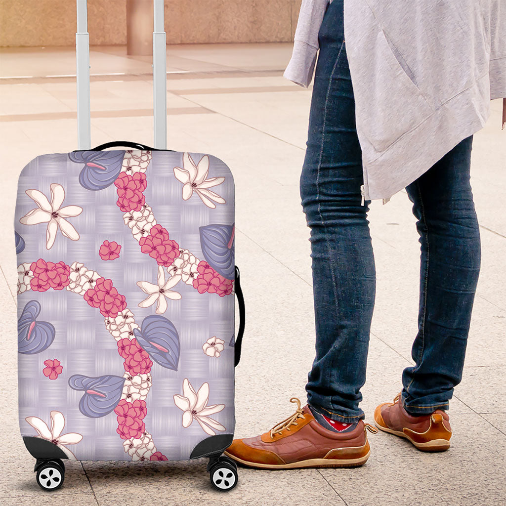 Hawaii Anthurium Tiare Pikake Lei Luggage Cover Poni Lauhala Art Pattern LT01 Purple - Polynesian Pride