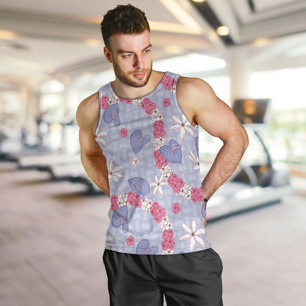 Hawaii Anthurium Tiare Pikake Lei Men Tank Top Poni Lauhala Art Pattern