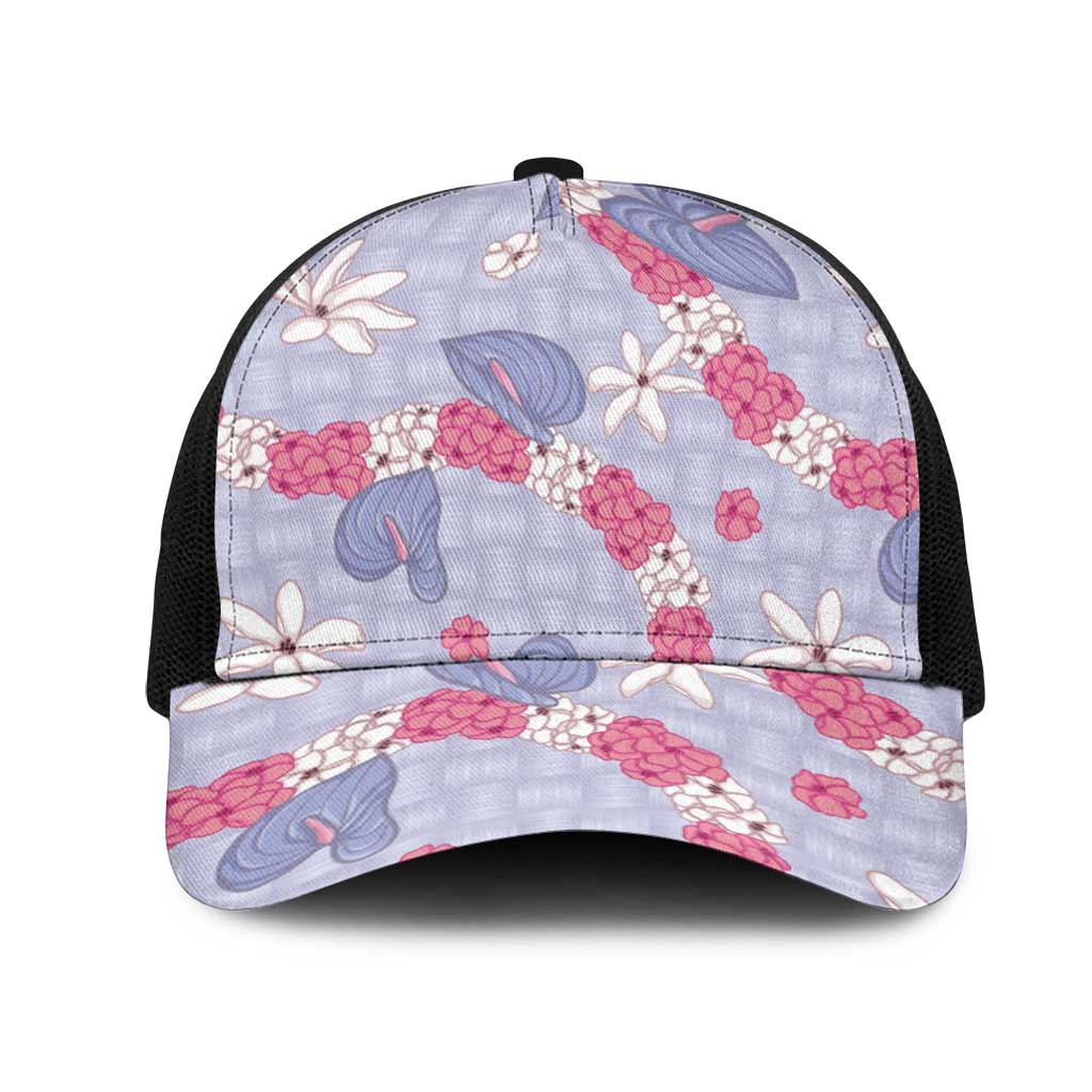 Hawaii Anthurium Tiare Pikake Lei Mesh Trucker Cap Poni Lauhala Art Pattern