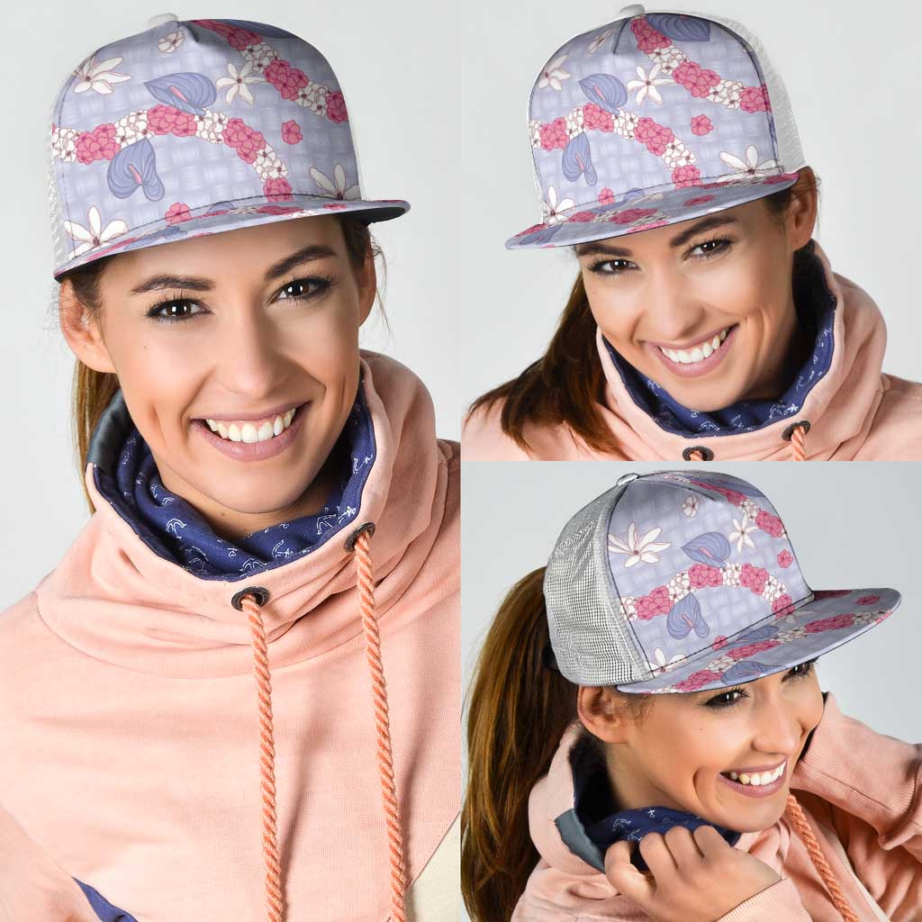 Hawaii Anthurium Tiare Pikake Lei Mesh Trucker Cap Poni Lauhala Art Pattern