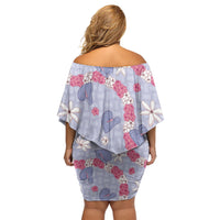 Hawaii Anthurium Tiare Pikake Lei Off Shoulder Short Dress Poni Lauhala Art Pattern LT01 - Polynesian Pride