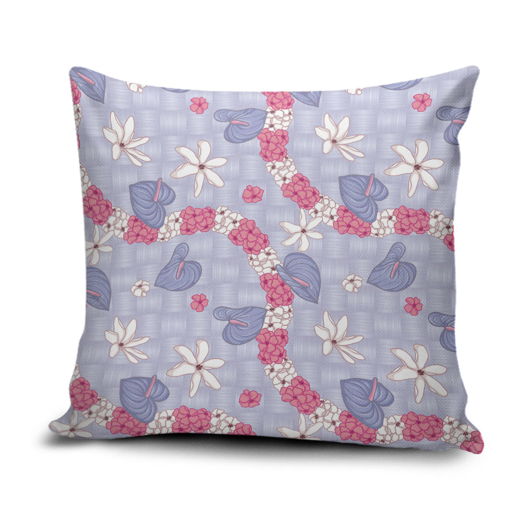 Hawaii Anthurium Tiare Pikake Lei Pillow Cover Poni Lauhala Art Pattern