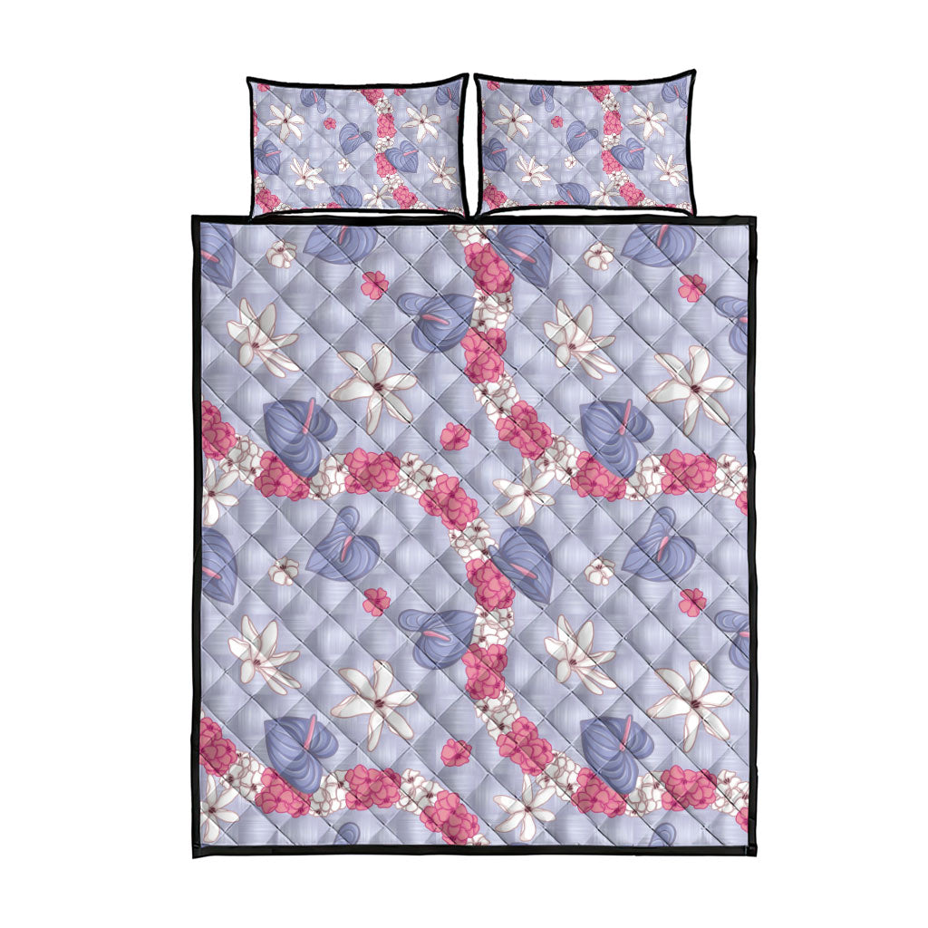 Hawaii Anthurium Tiare Pikake Lei Quilt Bed Set Poni Lauhala Art Pattern