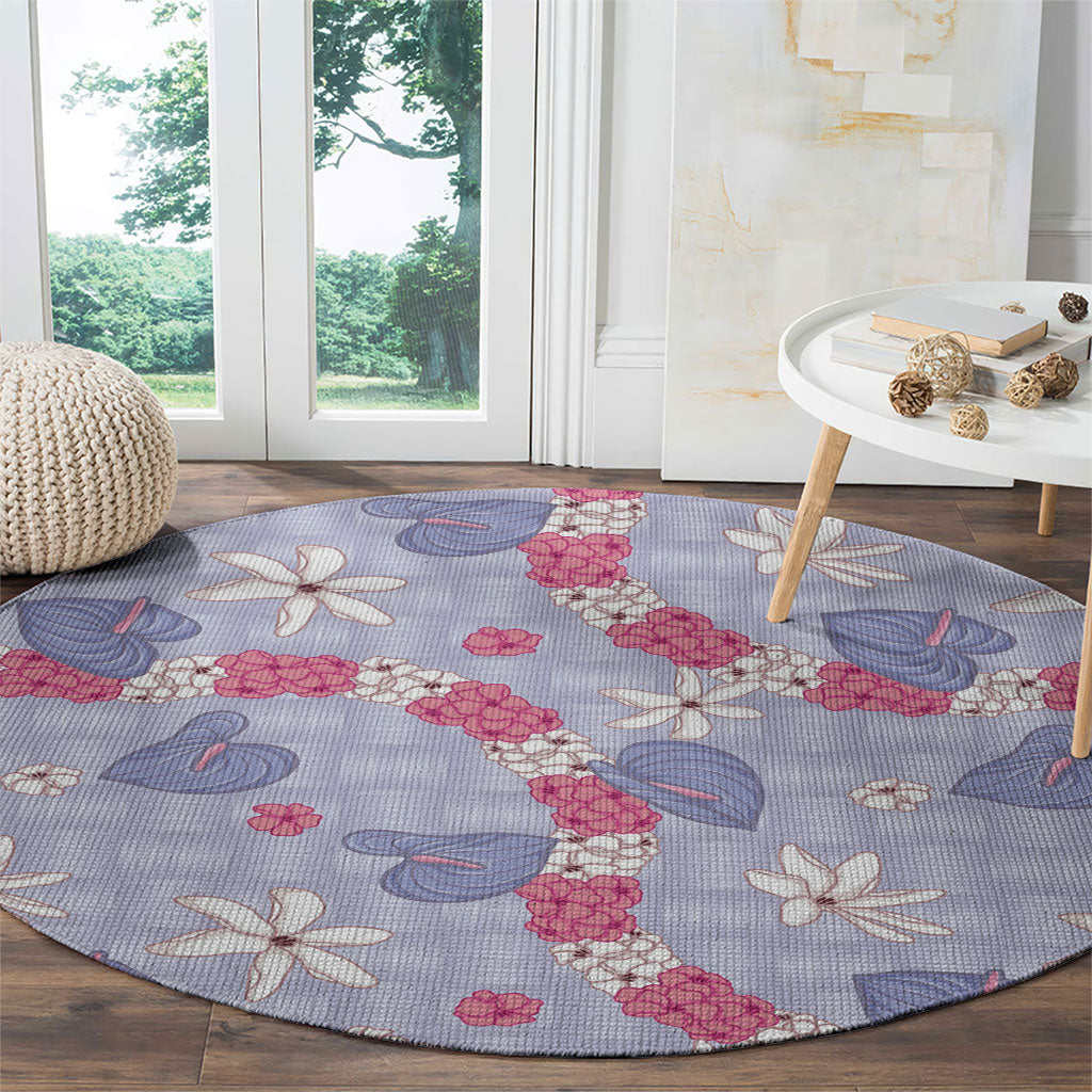 Hawaii Anthurium Tiare Pikake Lei Round Carpet Poni Lauhala Art Pattern