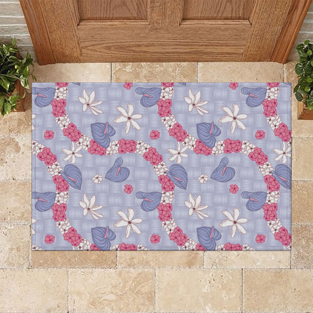 Hawaii Anthurium Tiare Pikake Lei Rubber Doormat Poni Lauhala Art Pattern