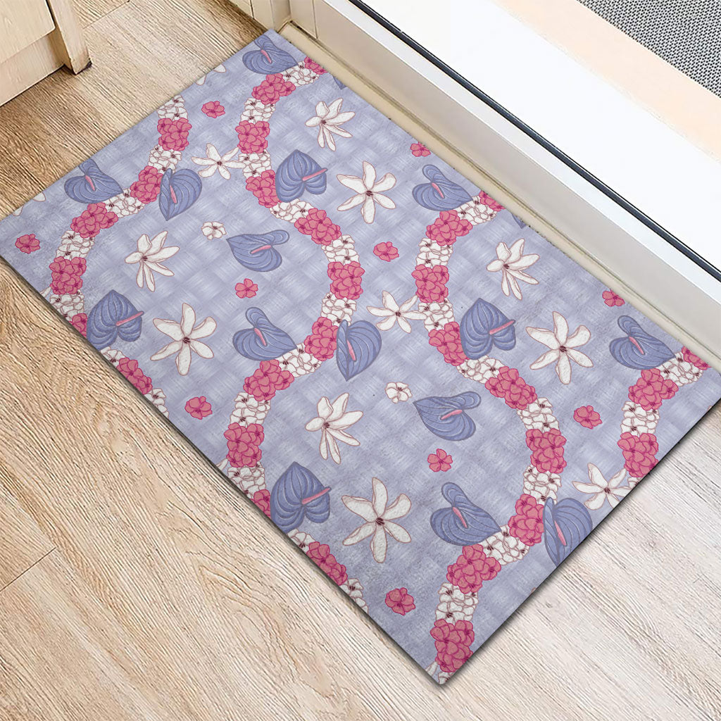 Hawaii Anthurium Tiare Pikake Lei Rubber Doormat Poni Lauhala Art Pattern