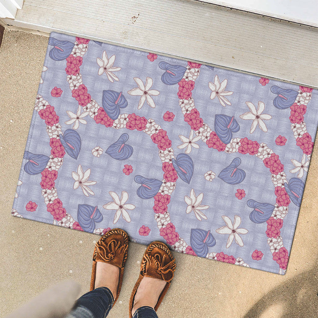 Hawaii Anthurium Tiare Pikake Lei Rubber Doormat Poni Lauhala Art Pattern