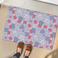 Hawaii Anthurium Tiare Pikake Lei Rubber Doormat Poni Lauhala Art Pattern