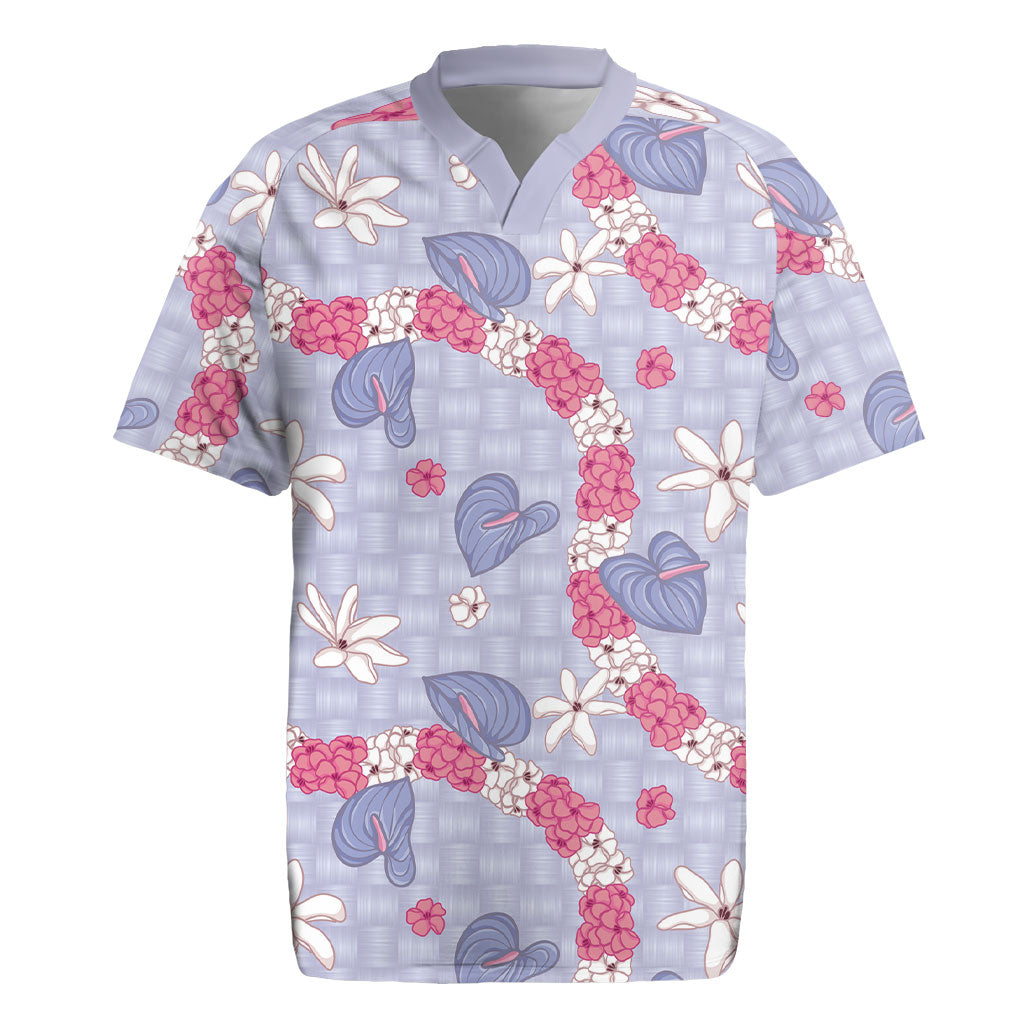 Hawaii Anthurium Tiare Pikake Lei Rugby Jersey Poni Lauhala Art Pattern LT01 Purple - Polynesian Pride