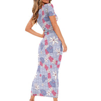 Hawaii Anthurium Tiare Pikake Lei Short Sleeve Bodycon Dress Poni Lauhala Art Pattern LT01 - Polynesian Pride