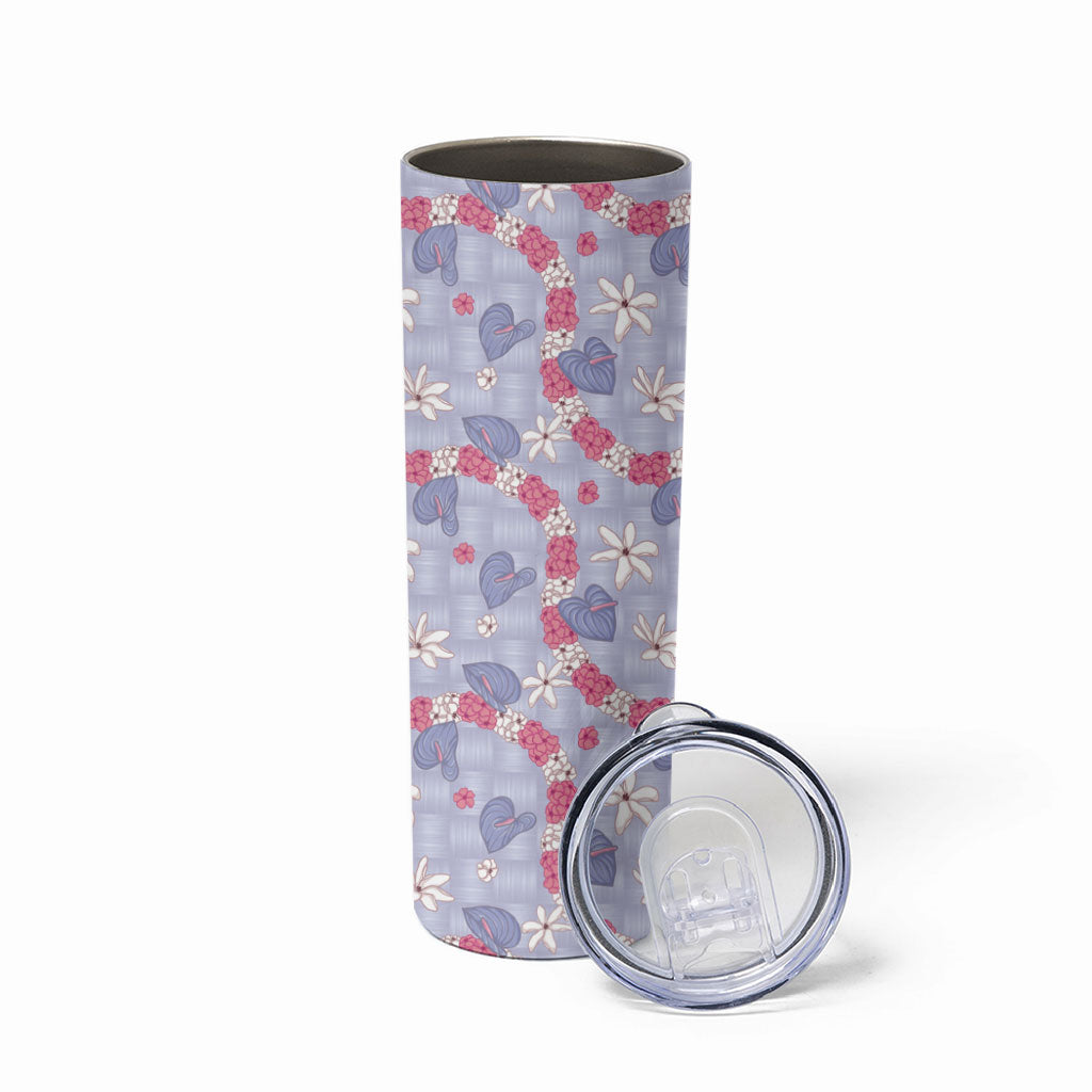 Hawaii Anthurium Tiare Pikake Lei Skinny Tumbler Poni Lauhala Art Pattern LT01 - Polynesian Pride