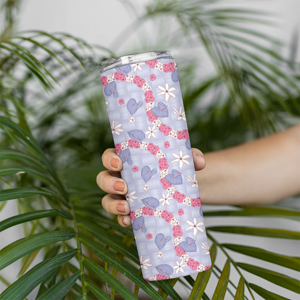 Hawaii Anthurium Tiare Pikake Lei Skinny Tumbler Poni Lauhala Art Pattern LT01 - Polynesian Pride