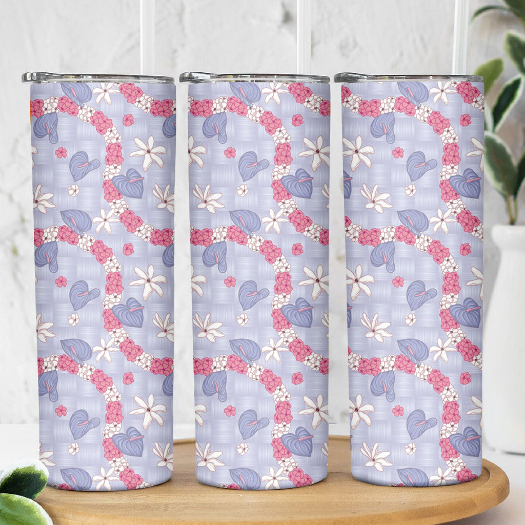Hawaii Anthurium Tiare Pikake Lei Skinny Tumbler Poni Lauhala Art Pattern LT01 - Polynesian Pride