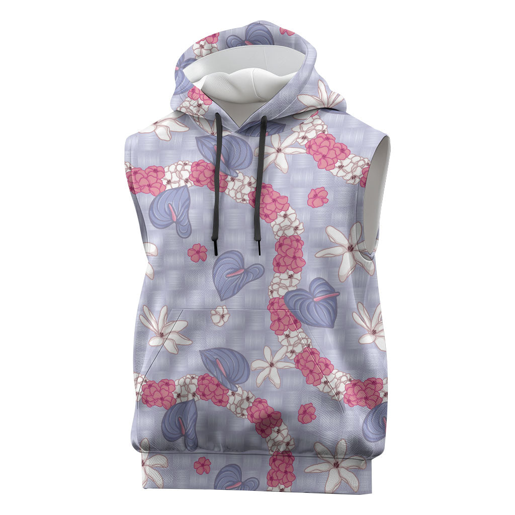 Hawaii Anthurium Tiare Pikake Lei Sleeveless Hoodie Poni Lauhala Art Pattern