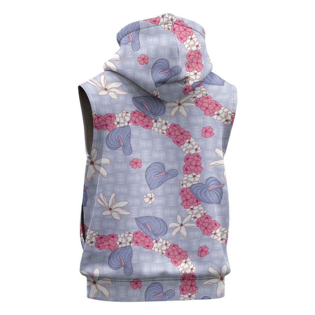 Hawaii Anthurium Tiare Pikake Lei Sleeveless Hoodie Poni Lauhala Art Pattern