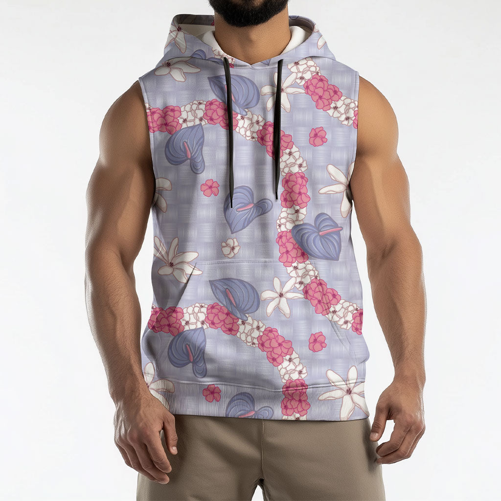 Hawaii Anthurium Tiare Pikake Lei Sleeveless Hoodie Poni Lauhala Art Pattern