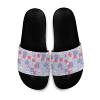 Hawaii Anthurium Tiare Pikake Lei Slide Sandals Poni Lauhala Art Pattern LT01 Purple - Polynesian Pride