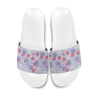 Hawaii Anthurium Tiare Pikake Lei Slide Sandals Poni Lauhala Art Pattern LT01 Purple - Polynesian Pride