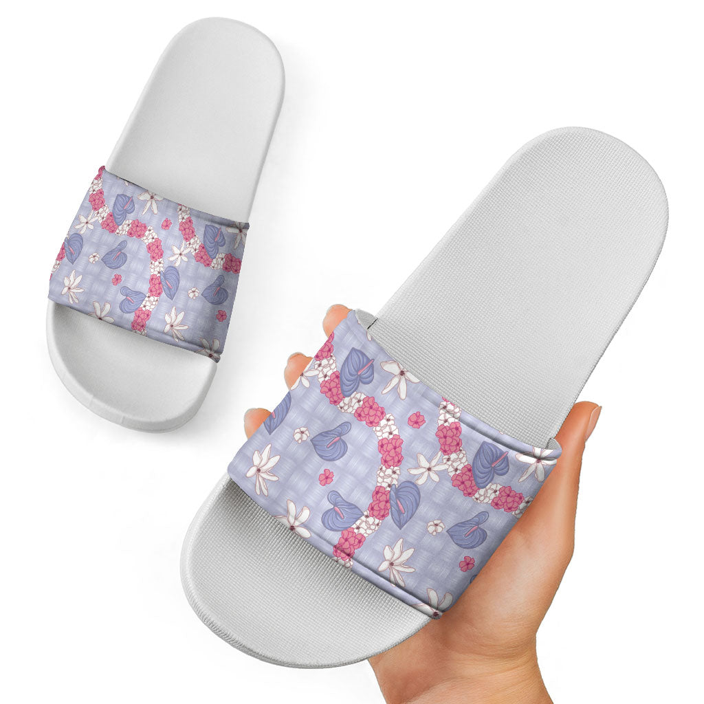 Hawaii Anthurium Tiare Pikake Lei Slide Sandals Poni Lauhala Art Pattern LT01 - Polynesian Pride