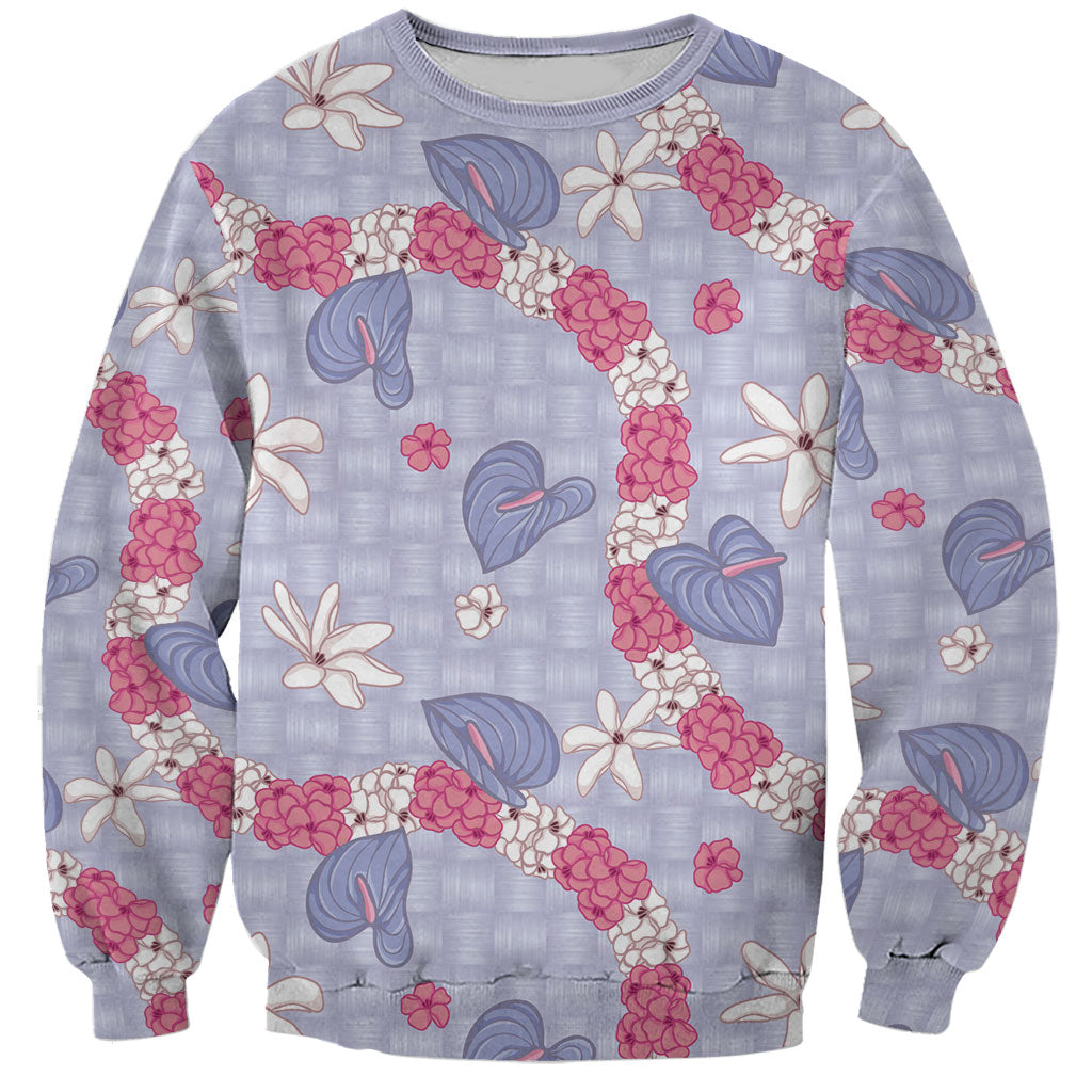Hawaii Anthurium Tiare Pikake Lei Sweatshirt Poni Lauhala Art Pattern LT01 Unisex Purple - Polynesian Pride
