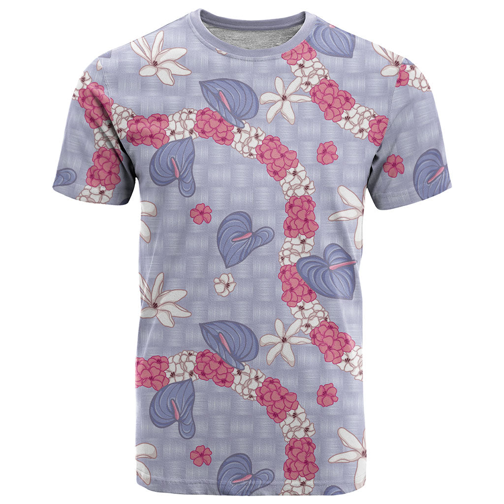Hawaii Anthurium Tiare Pikake Lei T Shirt Poni Lauhala Art Pattern LT01 Purple - Polynesian Pride