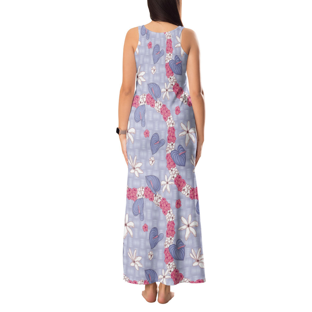 Hawaii Anthurium Tiare Pikake Lei Tank Maxi Dress Poni Lauhala Art Pattern