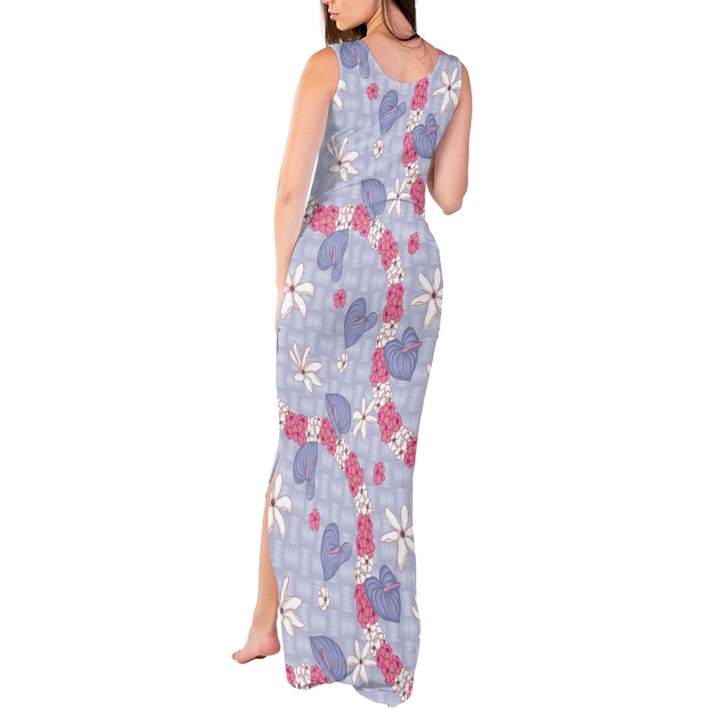 Hawaii Anthurium Tiare Pikake Lei Tank Maxi Dress Poni Lauhala Art Pattern