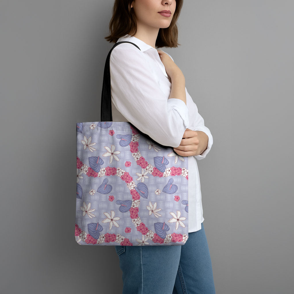 Hawaii Anthurium Tiare Pikake Lei Tote Bag Poni Lauhala Art Pattern LT01 - Polynesian Pride