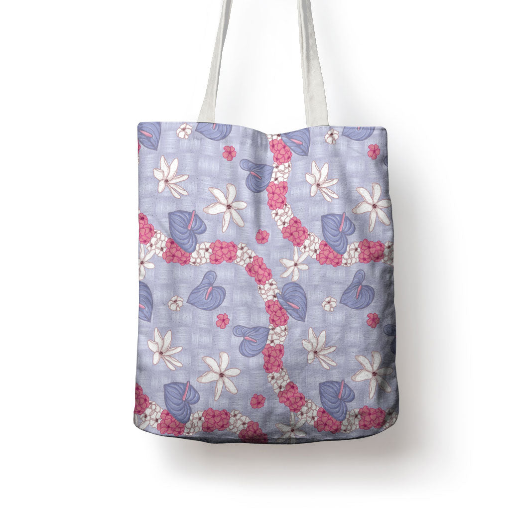 Hawaii Anthurium Tiare Pikake Lei Tote Bag Poni Lauhala Art Pattern LT01 - Polynesian Pride