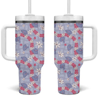 Hawaii Anthurium Tiare Pikake Lei Tumbler With Handle Poni Lauhala Art Pattern LT01 One Size: 40 oz Purple - Polynesian Pride