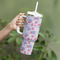 Hawaii Anthurium Tiare Pikake Lei Tumbler With Handle Poni Lauhala Art Pattern LT01 - Polynesian Pride