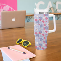 Hawaii Anthurium Tiare Pikake Lei Tumbler With Handle Poni Lauhala Art Pattern LT01 - Polynesian Pride