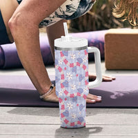 Hawaii Anthurium Tiare Pikake Lei Tumbler With Handle Poni Lauhala Art Pattern LT01 - Polynesian Pride