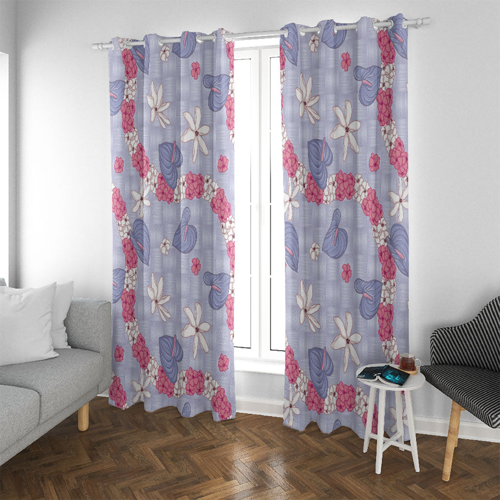 Hawaii Anthurium Tiare Pikake Lei Window Curtain Poni Lauhala Art Pattern LT01 With Grommets Purple - Polynesian Pride